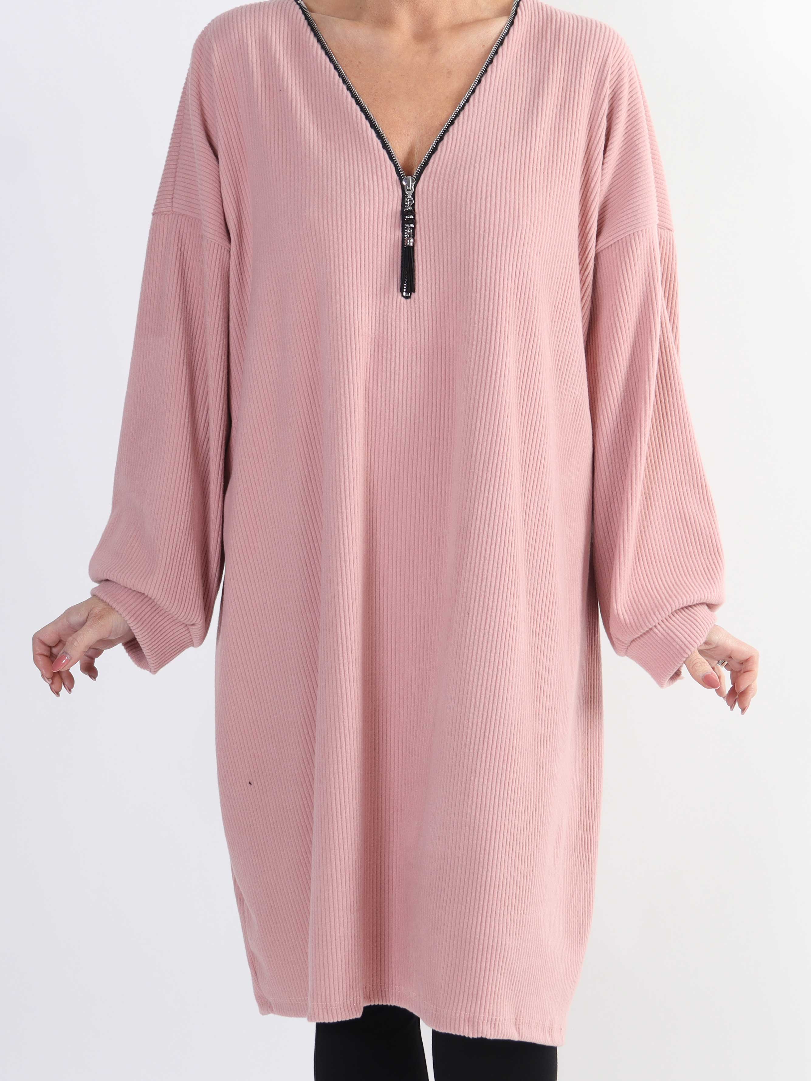 Liana - Blød plus size kjole i rib med lynlås